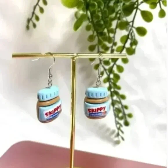 ❤️ FREE Peanut Butter Chic Pop Art Artsy Cartoon Jiffy Charm Drop Hip Earrings - Picture 4 of 4